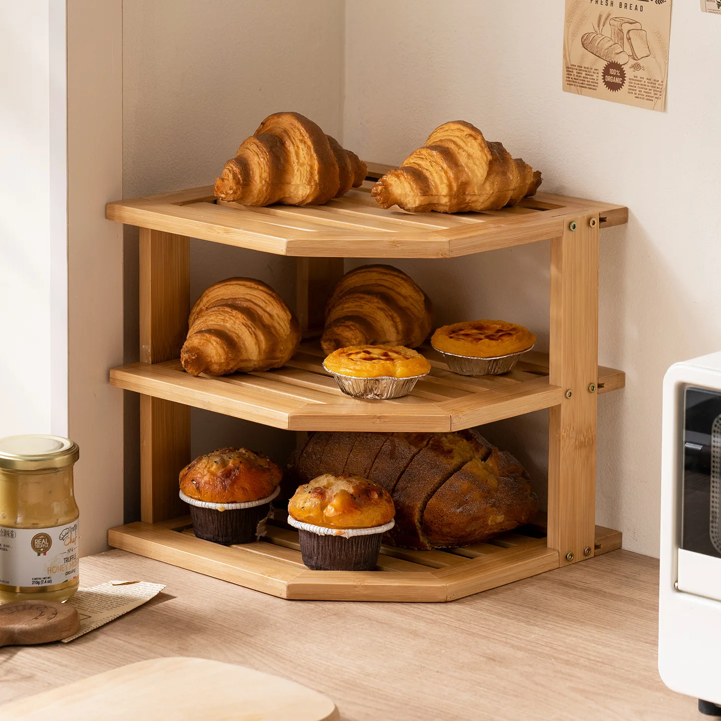 bakeries, cakes, hotel front desk, buffets, supermarkets, desserts, and pastries display racks of varying heights