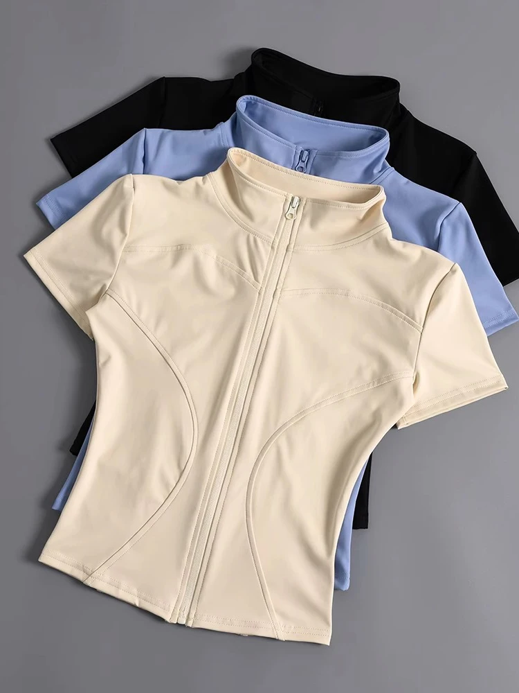 

Slim Fit ort Sve Zipper T-irt Women's Summer Fitn Cycling Outdoor Yoga Training Top Thin Riding Clothes V.C.I Brand