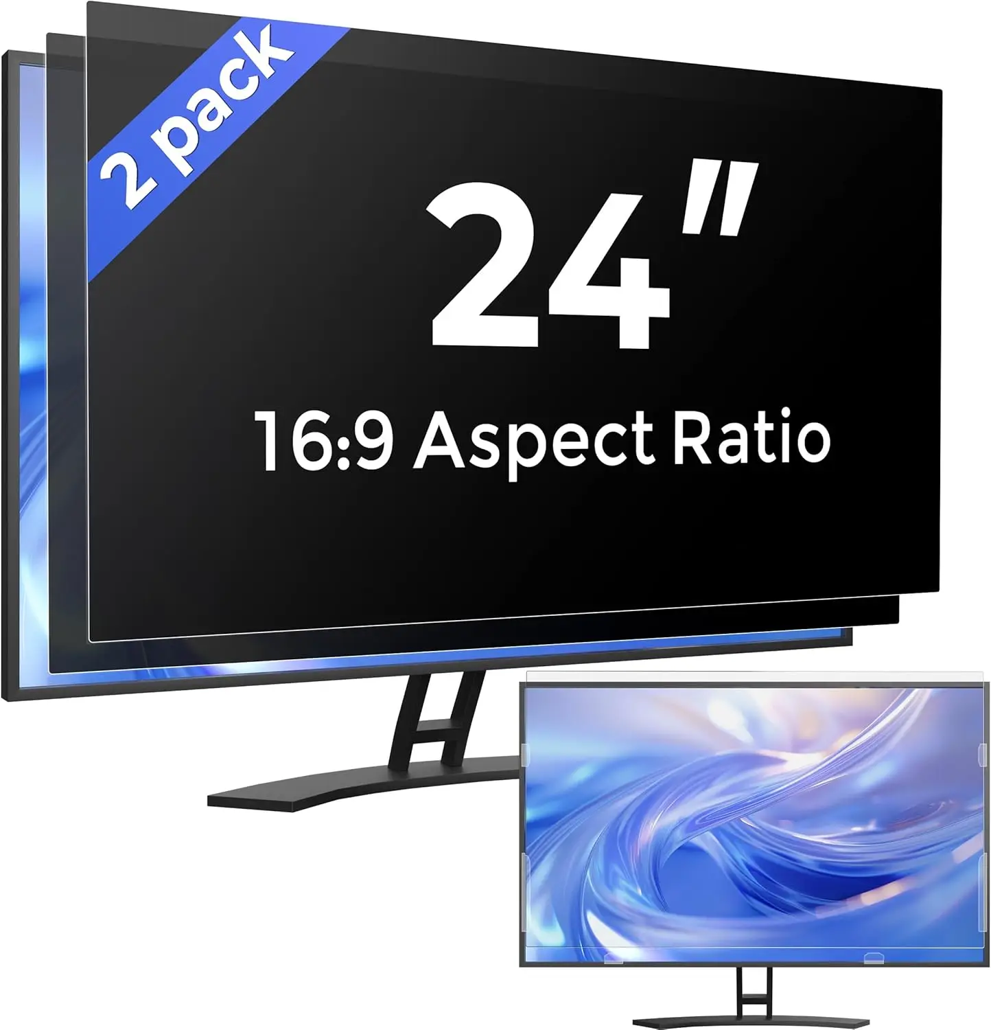 2 Stück 24-Zoll-Computer-Bildschirmschutzfilter mit 16:9-Bildschirmverhältnis, Anti-Blaulicht und Blendschutz, abnehmbar für 23,8-Zoll-Desktops