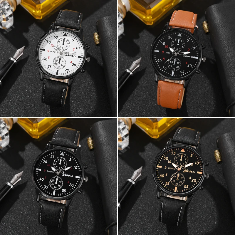 Set Jam Tangan Pria Fashion Bisnis Trendi Serbaguna Retro Klasik Dial Bulat Quartz sebagai Hadiah Liburan untuknya
