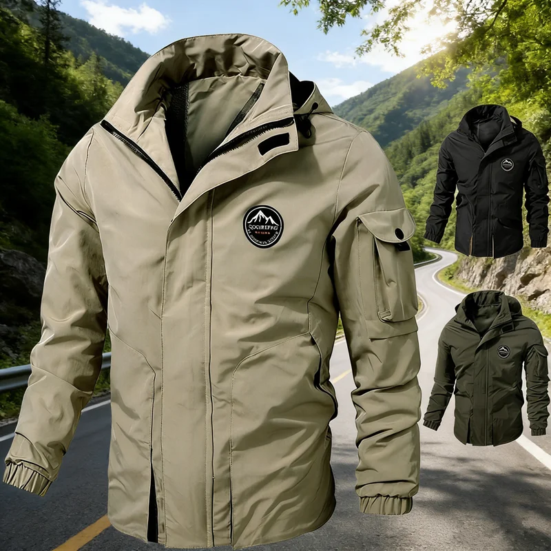 

Spring Men Waterproof Windproof Outdoor Jacket Man Cargo Hike Fish Jogger Jacket Men Multi Pocket Work Safari Windbreaker Jacket