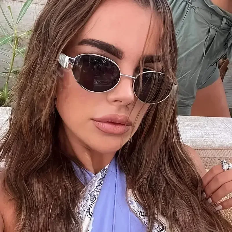 Trendy Oval Sunglasses for Women Luxury Metal Frame Retro Sun Glasses Ladies Classic Vintage Round Man Shades view 5