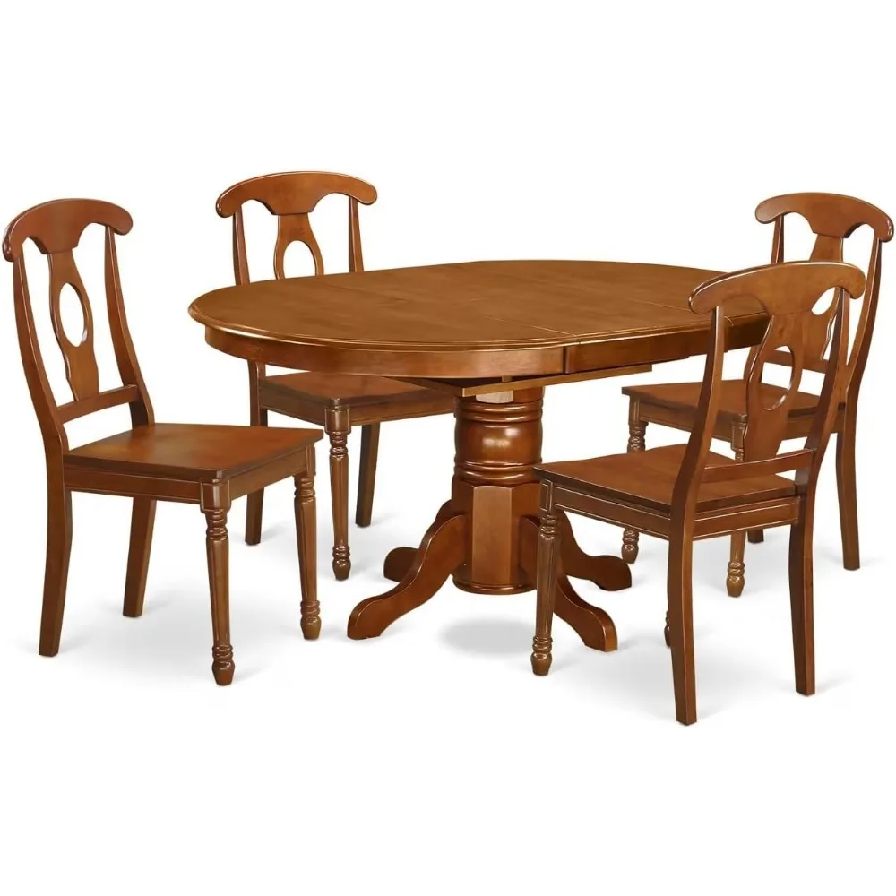 

5 Piece Modern Set Includes an Oval Wooden Table with Butterfly Leaf and 4 Dining Chairs, 42x60 Inch