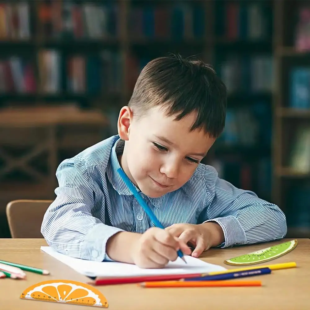 12 pcs Wooden Rulers for Kids,Wood Measuring Ruler Creative Fruit Modeling for Children Students Office Supplies