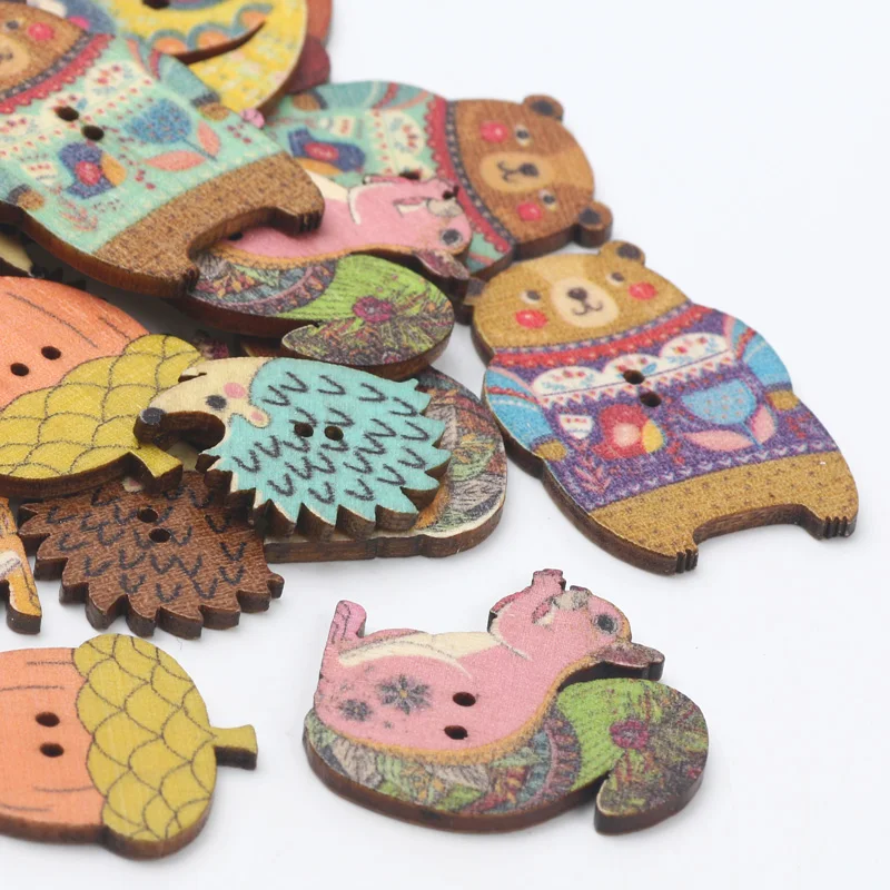 20 Pcs/2 Holes Multiple Styles Wood Sewing Buttons Scrapbooking Crafts Diy Handmade Easter/Mixed Animal/Pinecone/Hedgehog