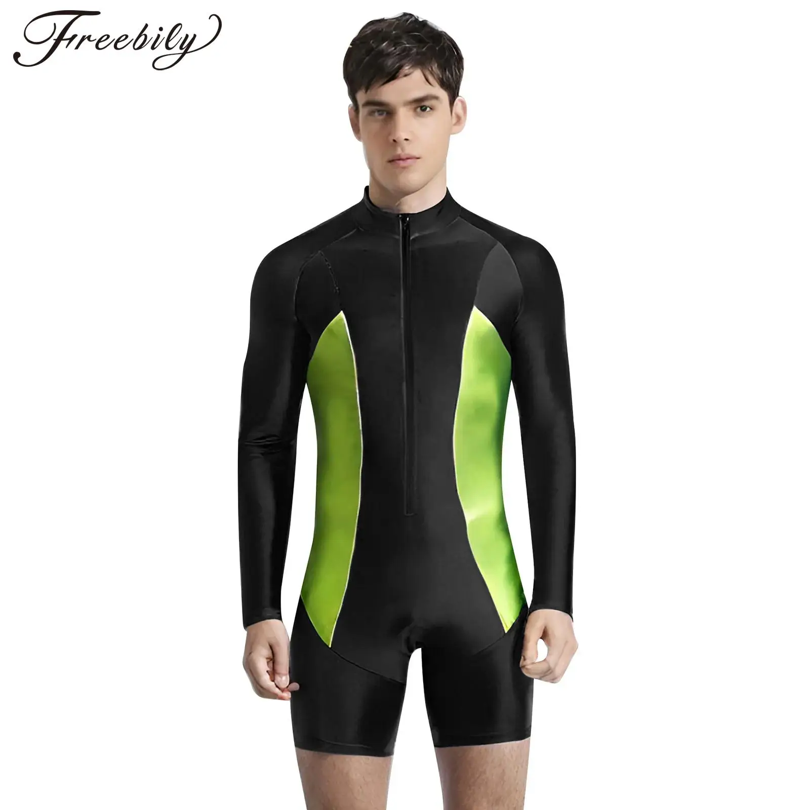

Men One-piece Swimwear Rash Guards Wetsuit Long Sleeve Zipper Neoprene Bodysuit Swimsuit for Diving Snorkeling Surfing Beach