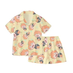 Haikyuu Volleyball Pajama Set Kawaii Shoyo Hinata Tobio Kageyama Printed Cartoon Short Sleeve Cardigan Sleepwear For Adult