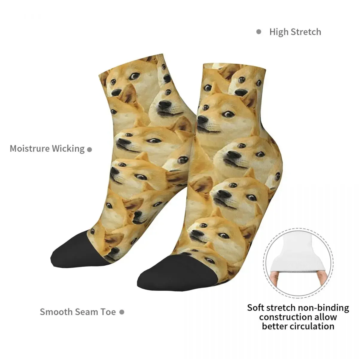 Doge Wow Pattern Shiba Inu Doggo Dog Meme Montage Socks Harajuku Sweat Absorbing Stockings All Season Socks for Man Woman