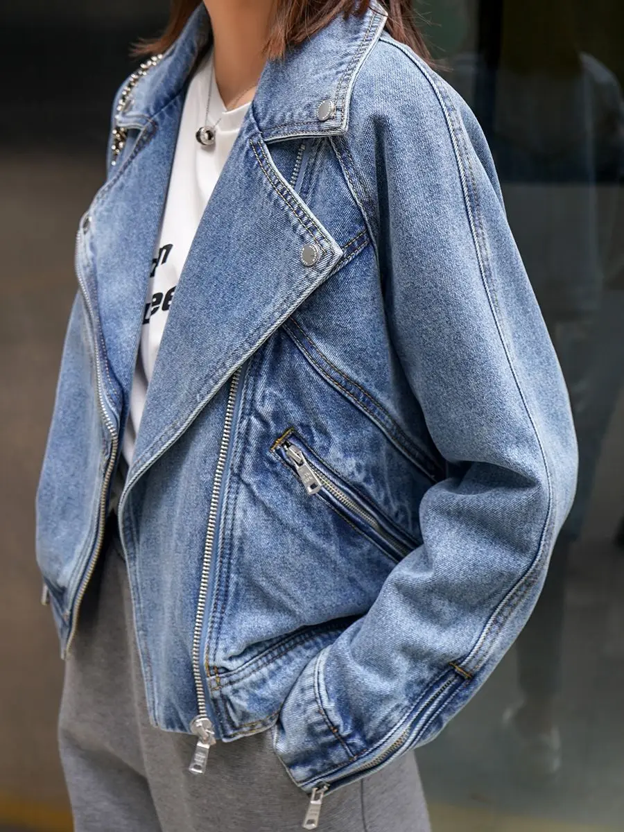 2026 Retro Fashionable Straight Loose Shoulder Drop Machine Model Denim Jacket Women's Spring