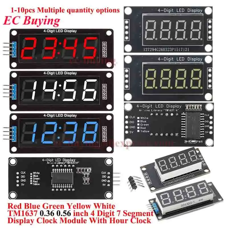 Módulo de Display LED TM1637 para Arduino, 4 Dígitos, 7 Segmentos, 0.36'' 0.56'', Tubo Digital de Hora, Vermelho, Azul, Branco