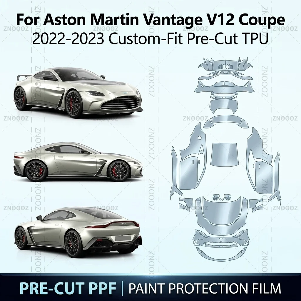 For Aston Martin Vantage V12 Coupe 2022-2023 Custom-Fit Pre-Cut TPU PPF Paint Protection Full Vehicle Glossy Clear Matte Black
