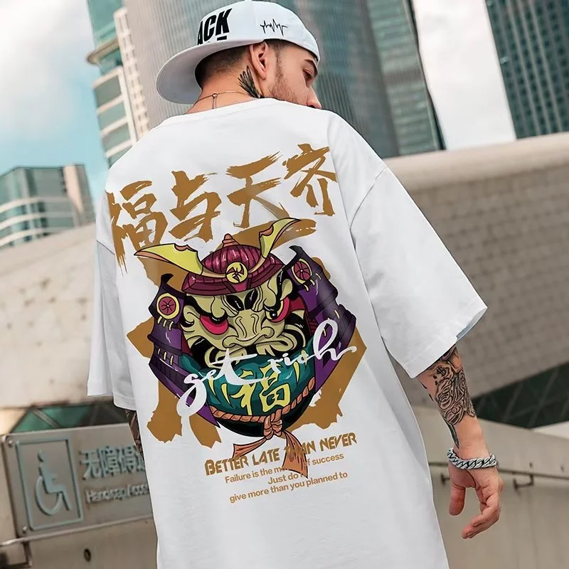 M-8XL Men Oversized Fashion American Vintage Cute Q-version Judge Print Short Sleeve Round Neck Versatile Trend Couple Outfit
