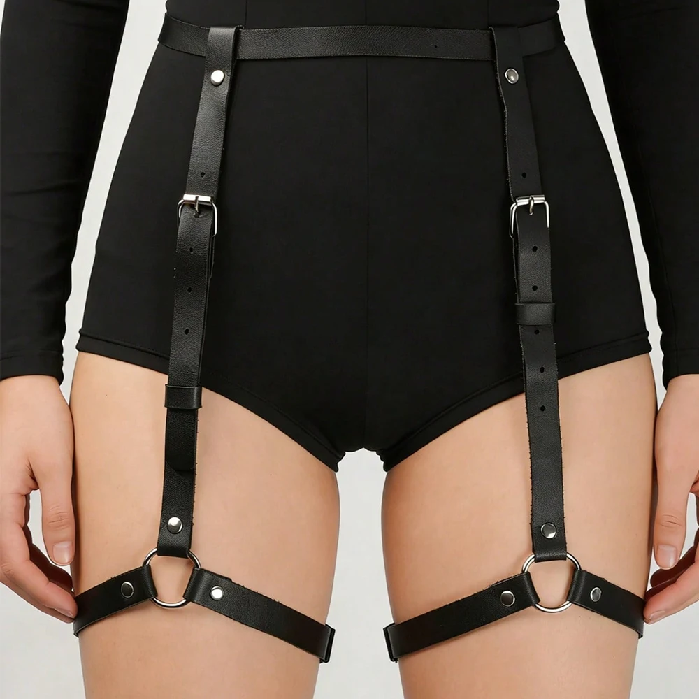 

Black PU Leather Leg Harness Adjustable Thigh Straps Gothic Punk Y2K Vintage Women Belt for Daily Travel
