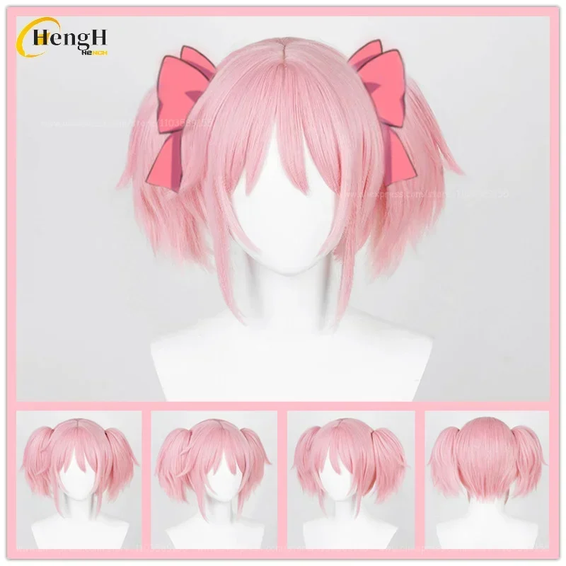 30 cm Kaname Madoka Synthetische Anime Rosa Doppel Pferdeschwanz Cosplay Perücke Und Kopfbedeckungen Hitzebeständige Haar Halloween Perücken + Eine Perückenkappe