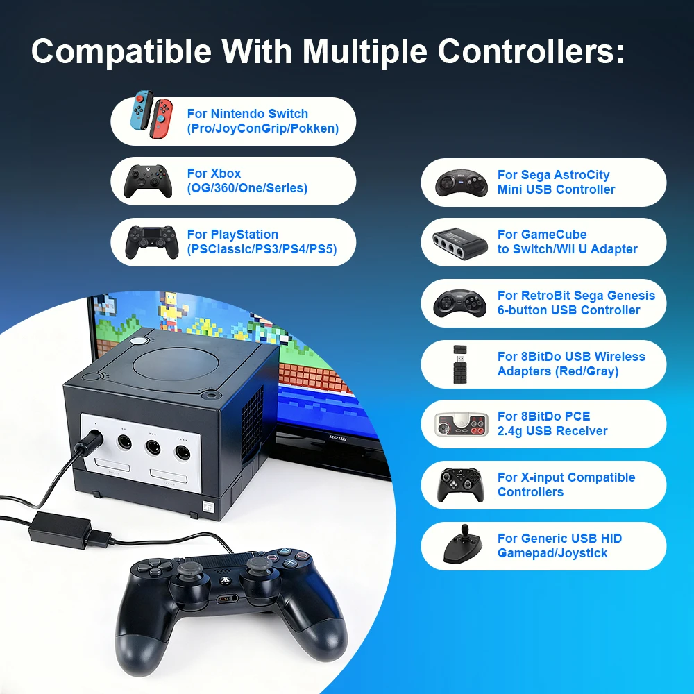 GameCube USB Controller Adapter GCUSB Compatible with Original GameCube Controller fo