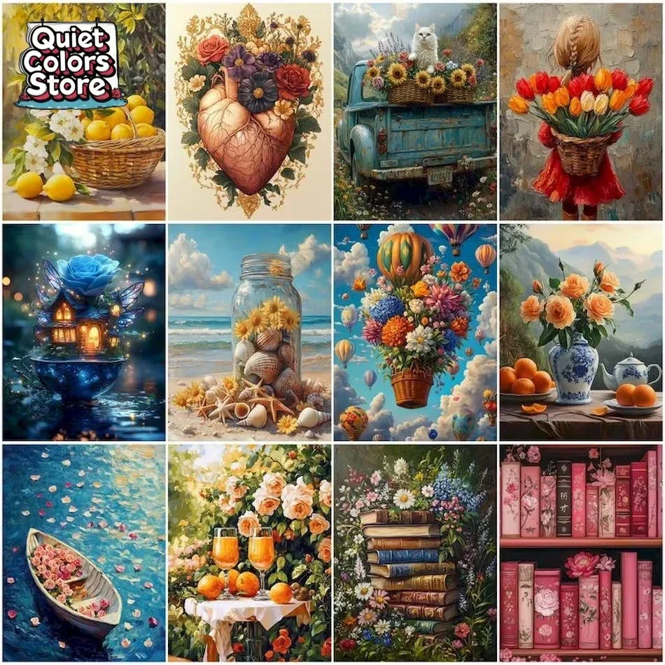 

Painting By Numbers With Canvas Frame Flower item decoration Drawing On Canvas Crafts Framed Wall Art Modern Home Decor