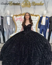 Black Sequin Corset Quinceanera Dresses Ball Gown 2024 Sweetheart Princess Sweet 16 Dresses Wedding Gown Luxury vestidos de 15