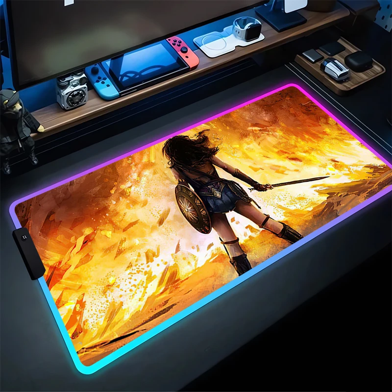 RGB Mouse Pad W-Wonder W-Woman Non-Slip Rubber Edge locking mousepads Game play mats notebook computer boy Home Decor handsome