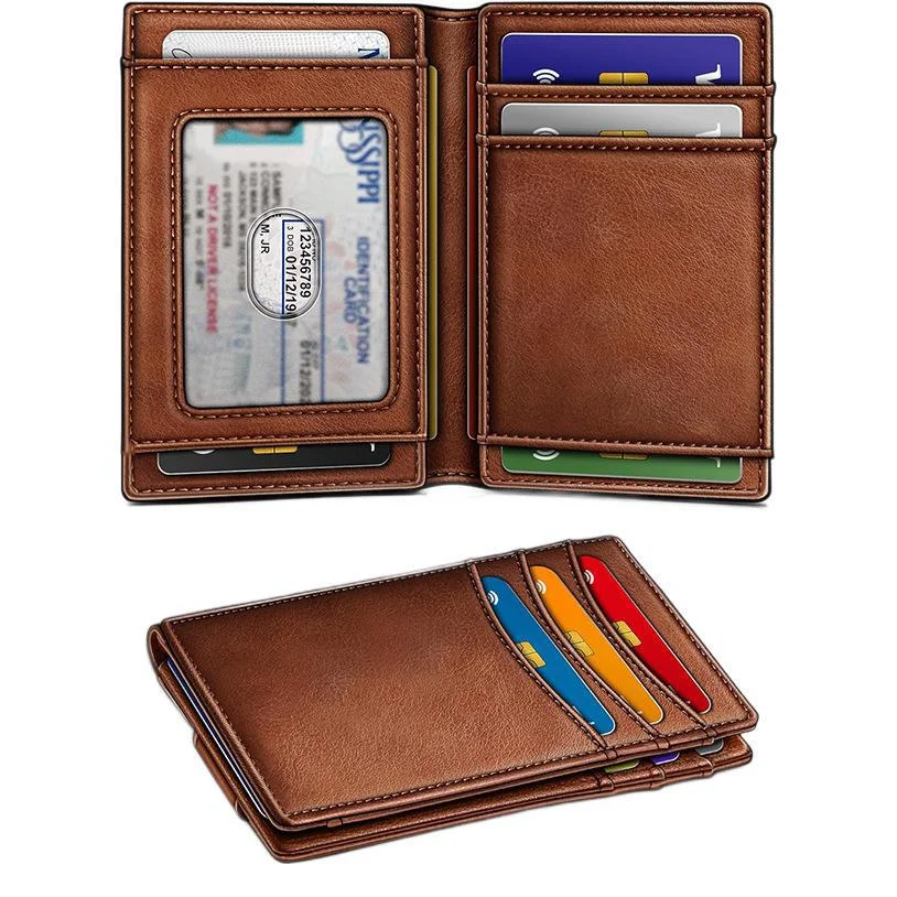 YATBEST Men's Wallet Oil Wax Short RFID Anti-Theft Brush Ultra-Thin Wallet Double Fold Portable Wallet Multifunctional Card Bag