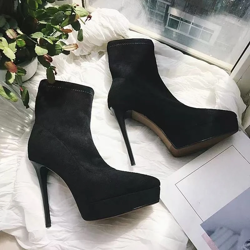 Fall/Winter 2025 Stiletto Stretch Boots Pointed Toe Platform Suede Slean Sexy Temperament Booties