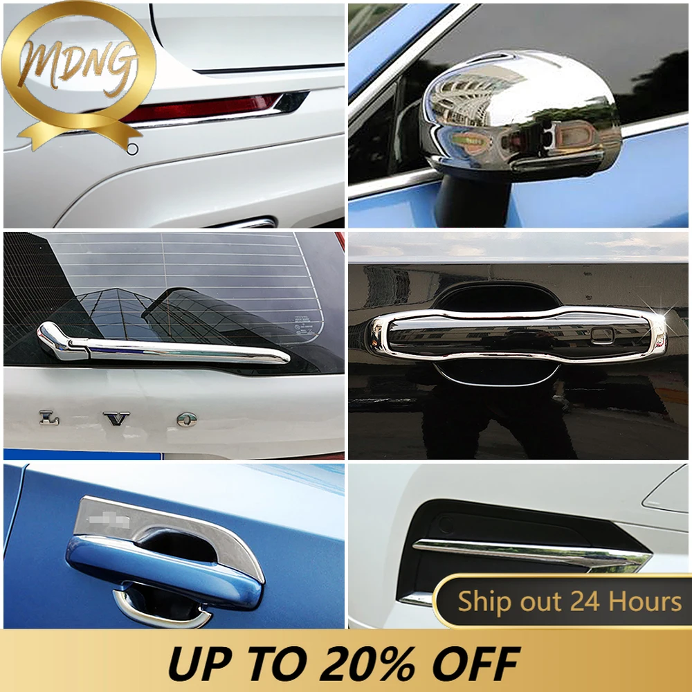 For Volvo XC60 2018-2022 Chrome Door Handle Decoration Foglight Styling Frame Side Mirror Cover Rear Window Wiper Nozzle Trim