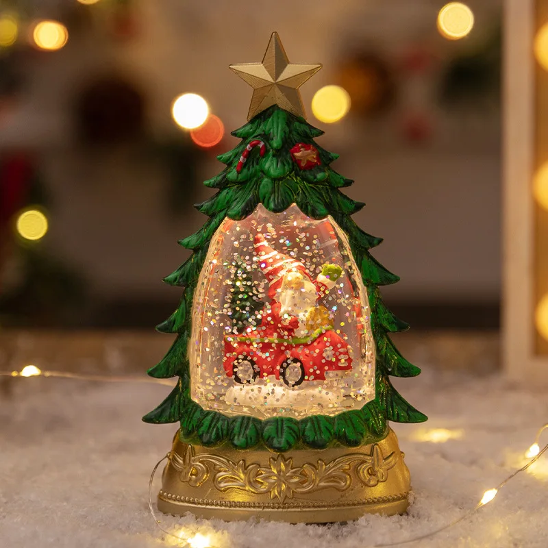 

For Home Decoration Ornaments Christmas Tree Shape Snow Globe Lighted Water Lantern Battery Operated Handicrafts Drifting