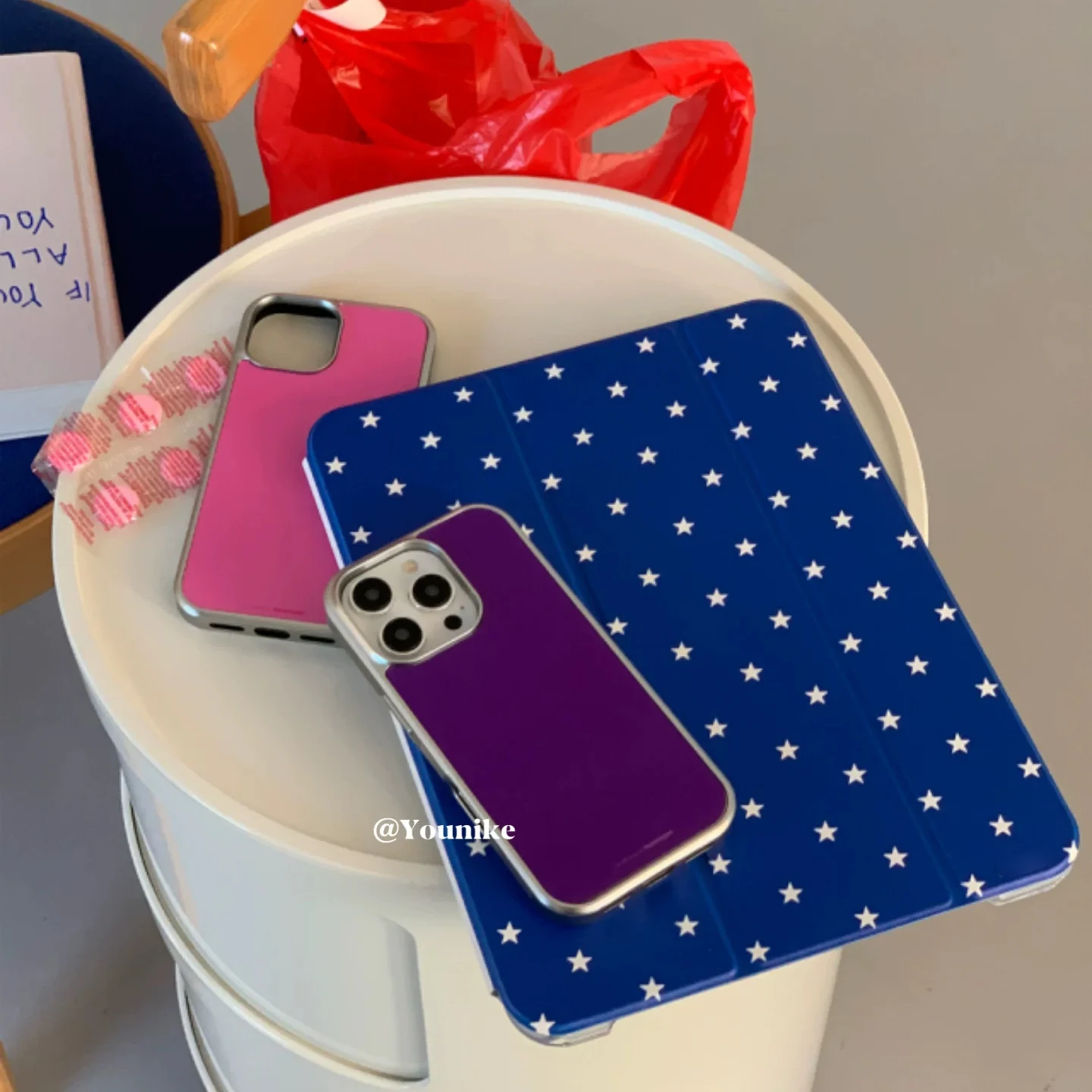Korean Ins Blue and White Stars Cute For iPad Case iPad 10 9 8 7 Air 6 5 4 3 2 Pro 11 Mini Tri Fold Transparent Protection Cover