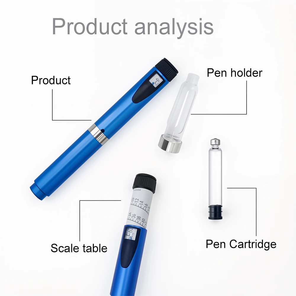Reusable Peptide Insulin Injection Pen, 1-60 Units Precise Dose Control Injector Compatible with 3ml Cartridge Portable Home Use
