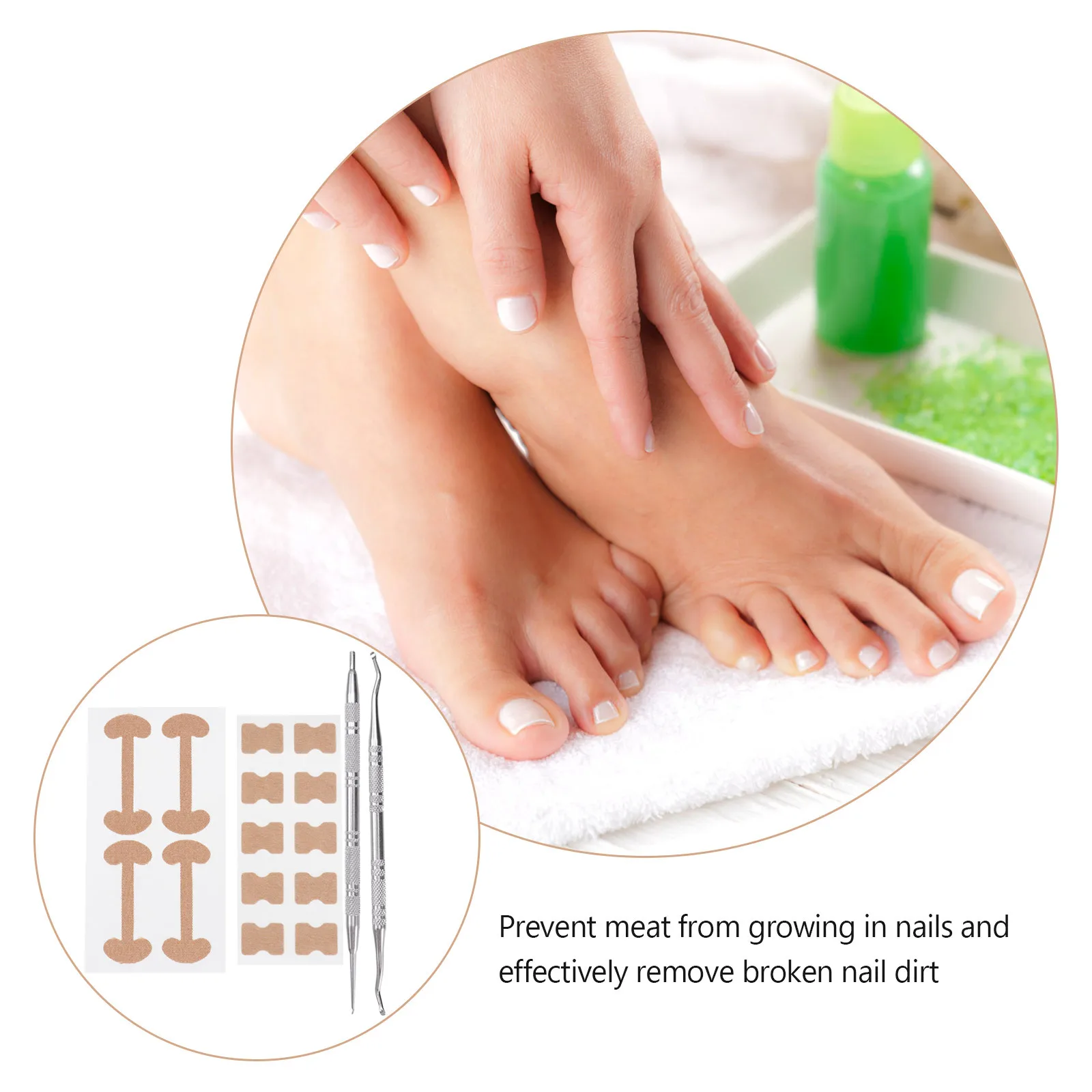 1 Set Zehennagel-Korrektur-Patch-Set aus Edelstahl für eingewachsene Nägel mit gebogenem Löffel, Zehennagelaufkleber aus Baumwolle für die Fußpflege