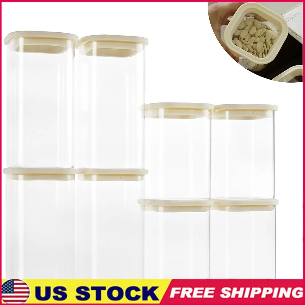 

8pcs Clear Glass Kitchen Storage Jars Airtight Canisters with Silicone Lids Stackable Containers Pantry Organization