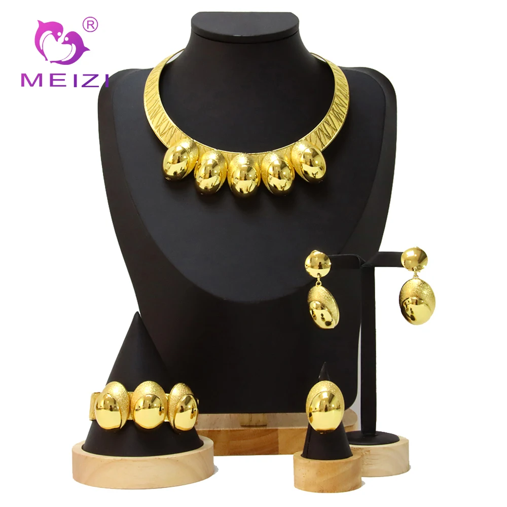 

MEIZI Jewelry New African Simple Style Beads Wedding Jewelry Set Women Fashion Dubai 18k Gold Plated For Party Holiday Gift