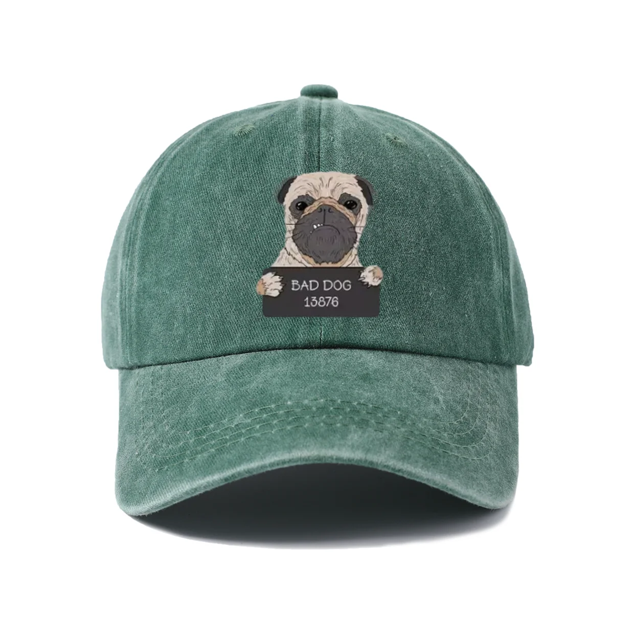 Bad Dog Pug Portrait Graphic Baseball Cap, Vintage Washed Adjustable Unisex Dad Hat, Streetwear Gift