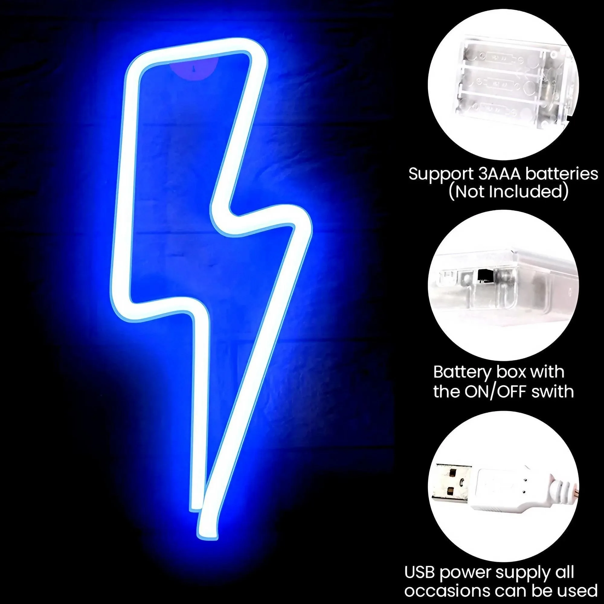 Creative LED Lightning Shaped Festival Home Atmosphere Lamp Stylish Neon Style Design Multicolor Light Decor