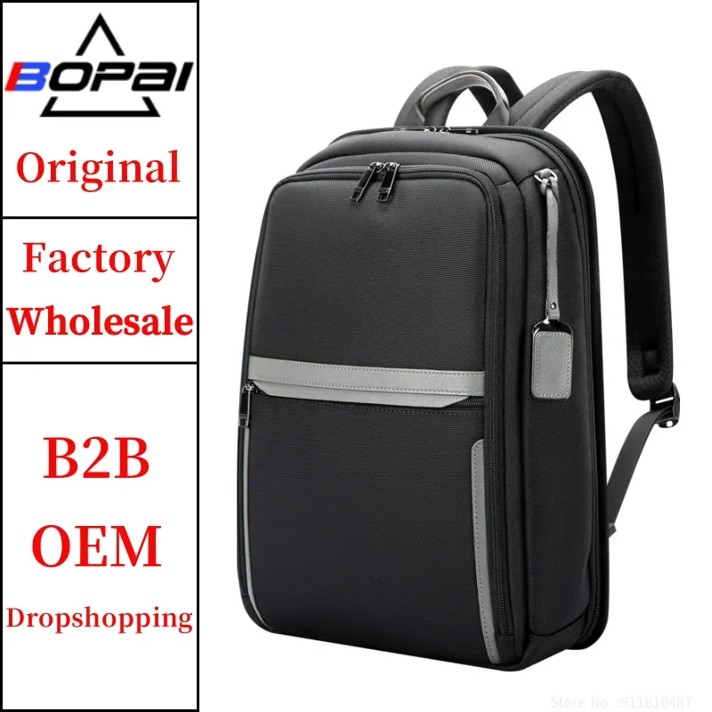 BOPAI Wholesale Men Custom Business 15.6 Laptop Bag Luxury Anti Smart Theft Back Pack Travel Microfiber Light Computer Backpack