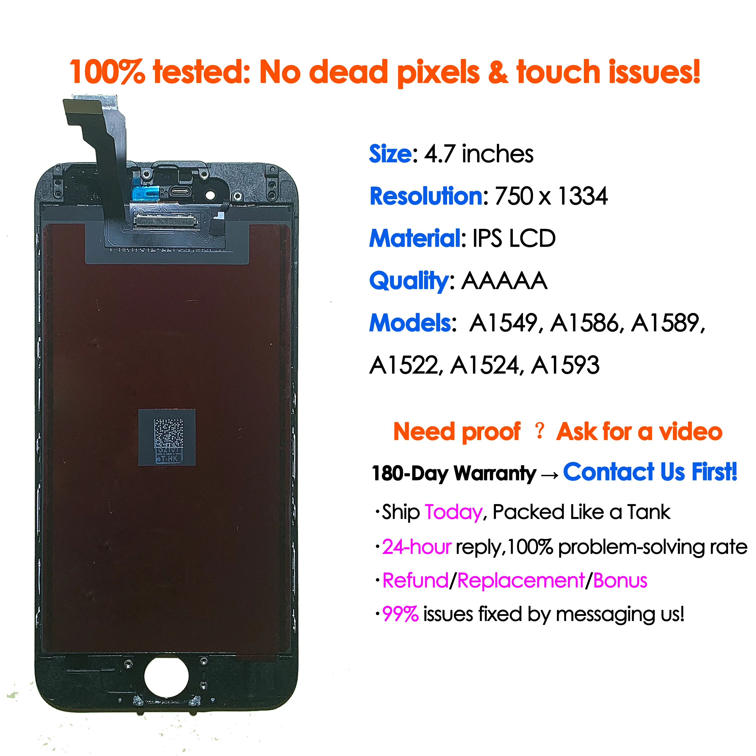 180days Warranty LCD for Iphone 6 Screen Replacement Phone Mobile Display Touch Digitizer Assembly Repair Parts Wholesale Kit