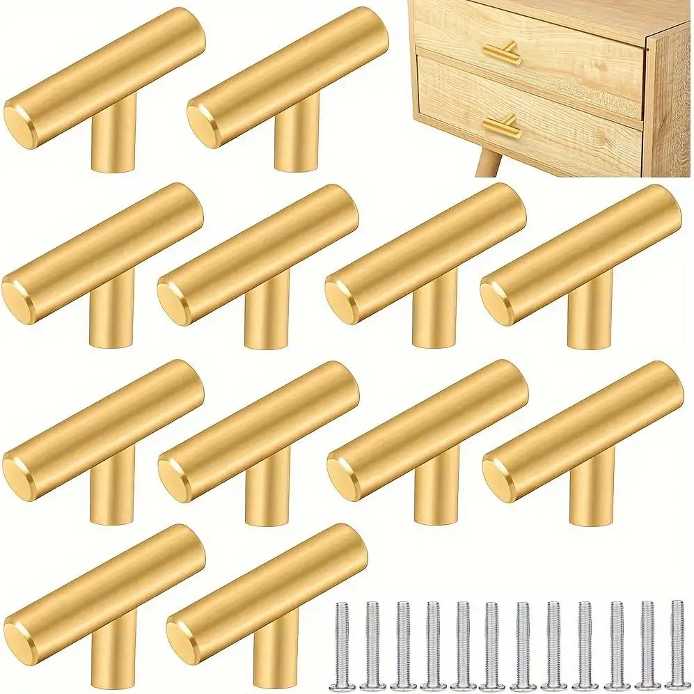 20Pcs Sleek Stainless Steel T‑Bar Cabinet Handles, Single‑Hole Easy Installation Polished Pulls for Kitchen Cabinet, Bathroom Wa