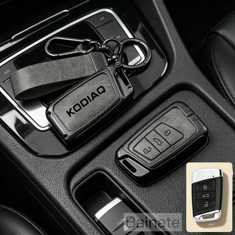Für Skoda Kodiaq 2020 2021 2023-2025 Zinklegierung Autoschlüsselhalter Fernbedienungsschutz Autoschlüsselabdeckung Legierung Leder Schlüsselanhänger Zubehör – Detail 14