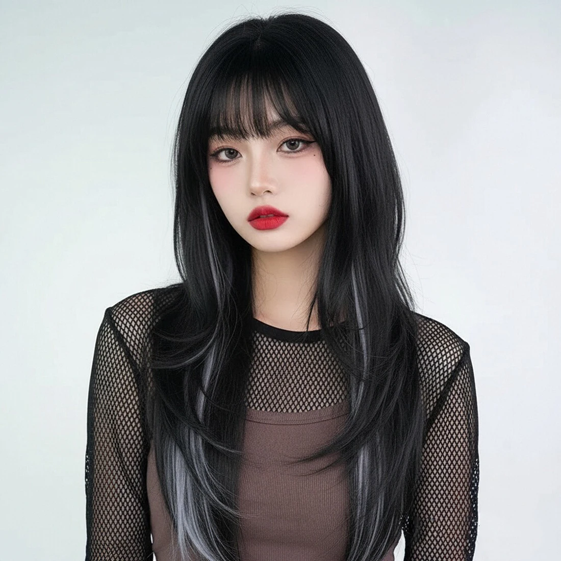 

Синтетические черные Ombre серые многослойные парики с головой кефали, длинные прямые женские пушистые парики Лолиты для косплея для повседневной вечеринки