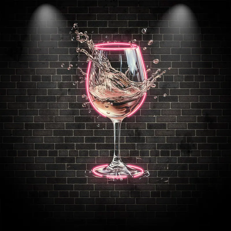 Wine In Pink Goblet Wall Hanging Decor Custom LED Neon Sign