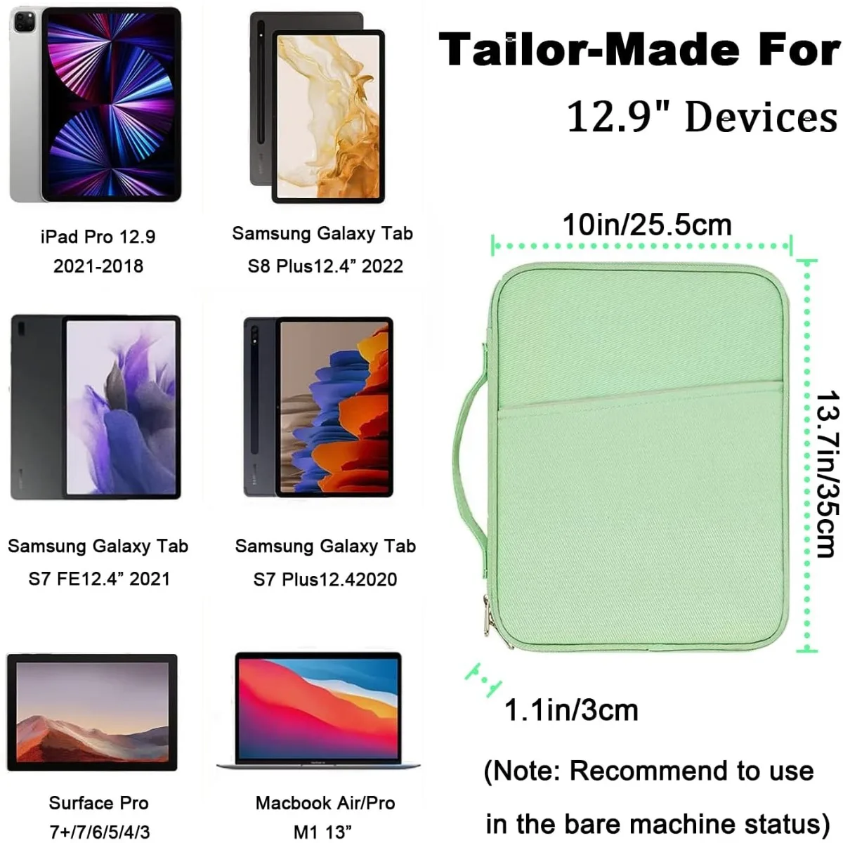 iPad Pro 12.9インチ スリーブケース、iPad Pro 13インチ(M4)、iPad Air 13インチ(M2)、Surface Pro 9/8、12.4インチ Galaxy Tab S8+/S9+用タブレットバッグ