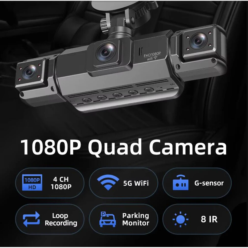 4 Channels Dash Cam For Cars, 4 Cameras 1080P Simultaneous Recording,WiFi APP 360 Degree Panoramic Protection WDR Night Vision