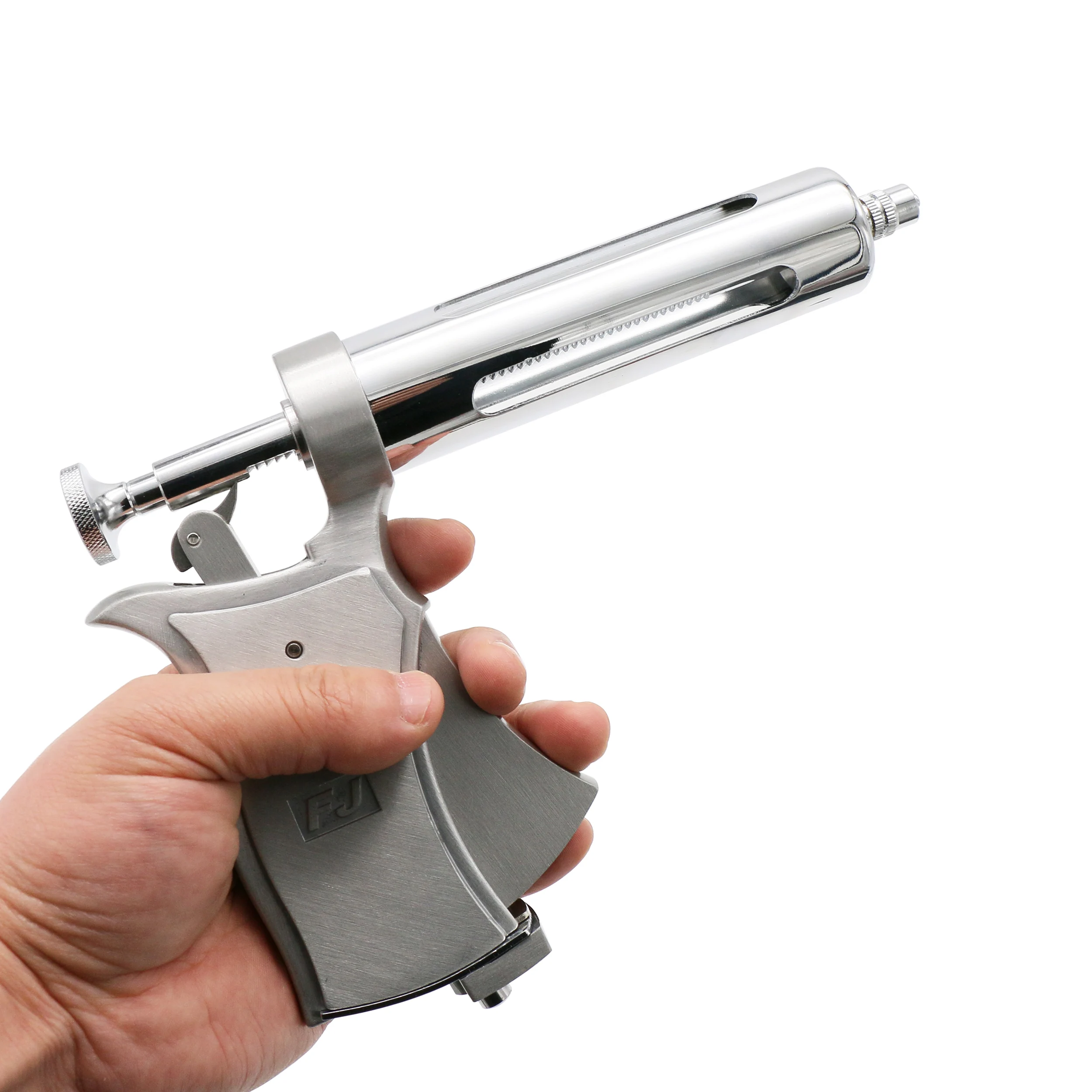 Verstellbare Spritzenpistole, 50 ml, automatische kontinuierliche Impfspritzenpistole aus Edelstahl für Kuh, Schwein, Schafe, Nutztiere – Detail 5