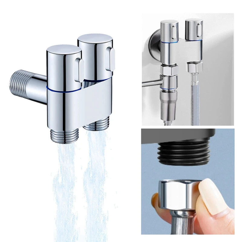 Keran Mini multifungsi kuningan 1 ke dalam 2 Out kontrol ganda mesin cuci keran krom untuk mesin cuci dan Toilet