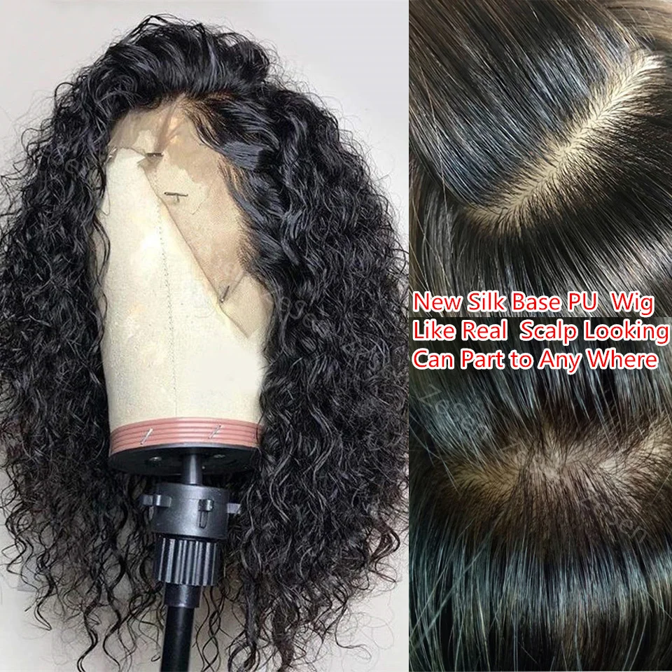 Synthetic Long Curly Lace Front Wigs For Black Women Heat Resistant Hair Glueless 4x4 Pu Silk Base Scalp Top Frontal Wig Daily