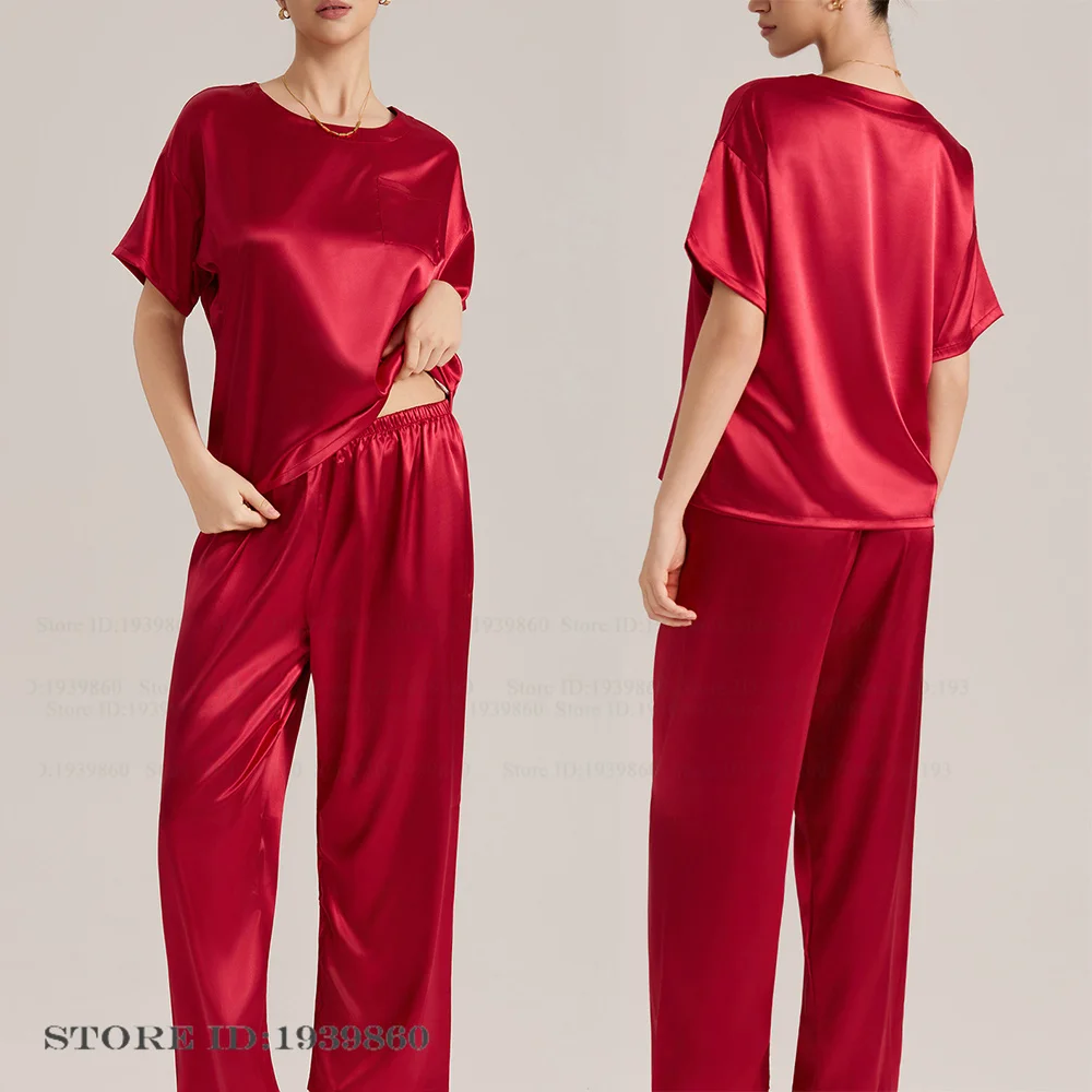 Female 2PCS Pajamas Set Sleepwear Loose Casual Short Sleeve Trouser Pijamas Suit Home Clothes Spring Summer New Nightwear Pyjama