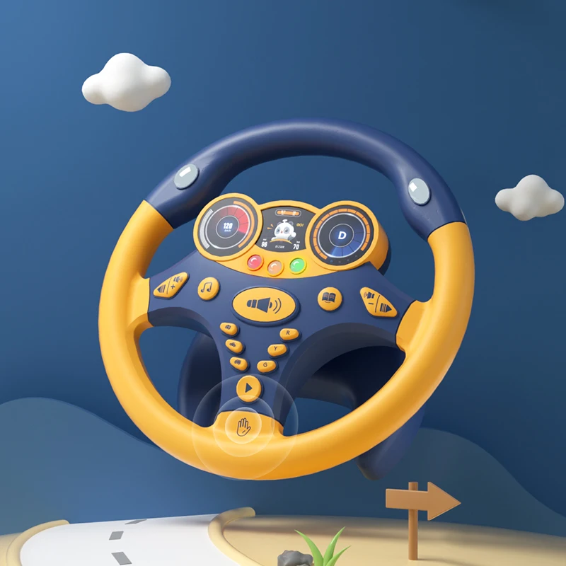 Simulate Driving Car Copilot Steering Wheel Eletric Children Toys Musical Educational Stroller Driving Vocal Toys Birthday Gifts