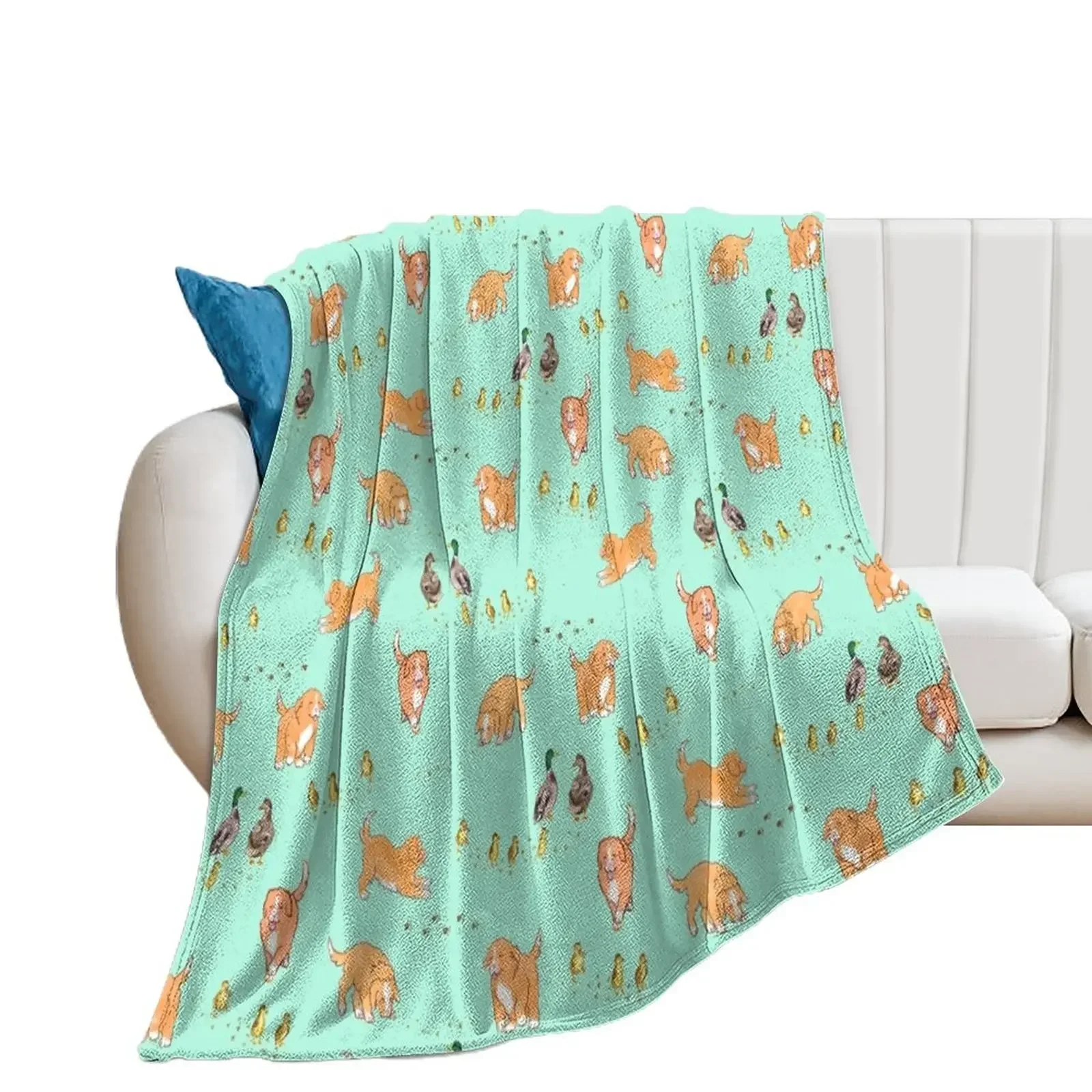 Toller Puppies and Ducklings - Mint Throw Blanket funny gift Bed Fashionable Giant Sofa Quilt Blankets