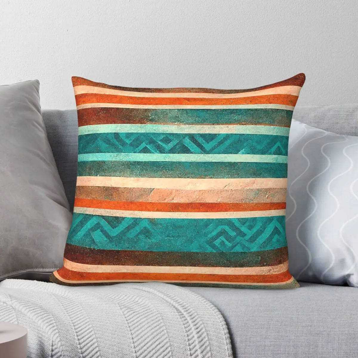 Turquoise Copper Pastel Square Pillowcase Polyester Linen Velvet Creative Zip Decorative Pillow Case Home Cushion Cover 18"
