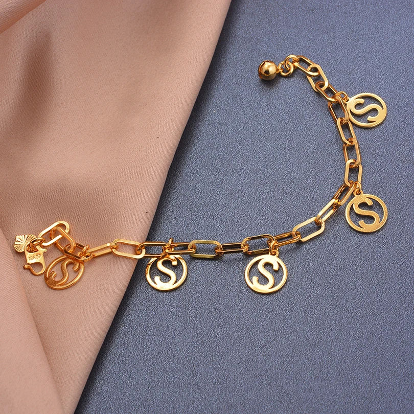 Bridal Wedding Bracelet Gold Plated Bangles African Letter Jewelry for Women Festival Party Marriage Anklets Hand Jewelry