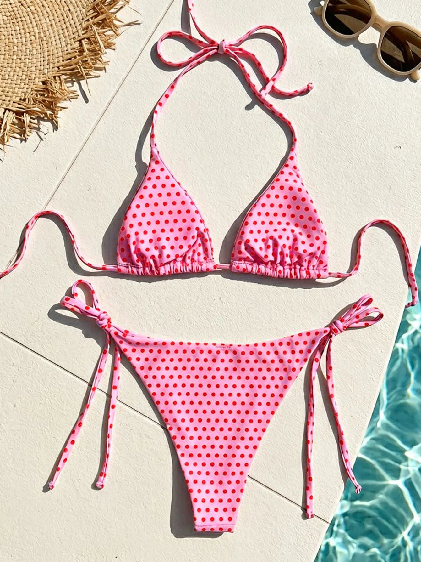 2026 Retro Polka Dot Bikini-Set mit Seitenverschluss für Damen, Sexy Push-Up Neckholder-Bademode, Hochgeschnittener Strand-Badeanzug, Sommer – Detail 23